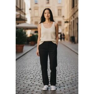 Effordram Cream Textured Waffle Knit Tank Top Scoop Neck Sleeveless Sweater US 6